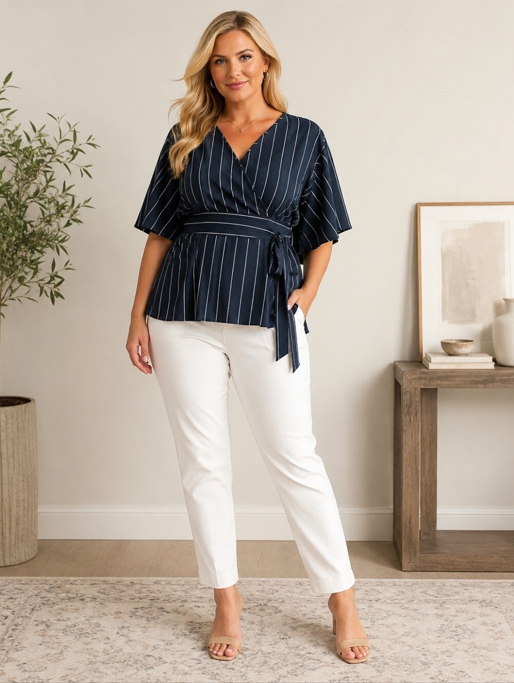 Torrid womens black white stripe crepe faux wrap tie babydoll top 3 3x 22 24